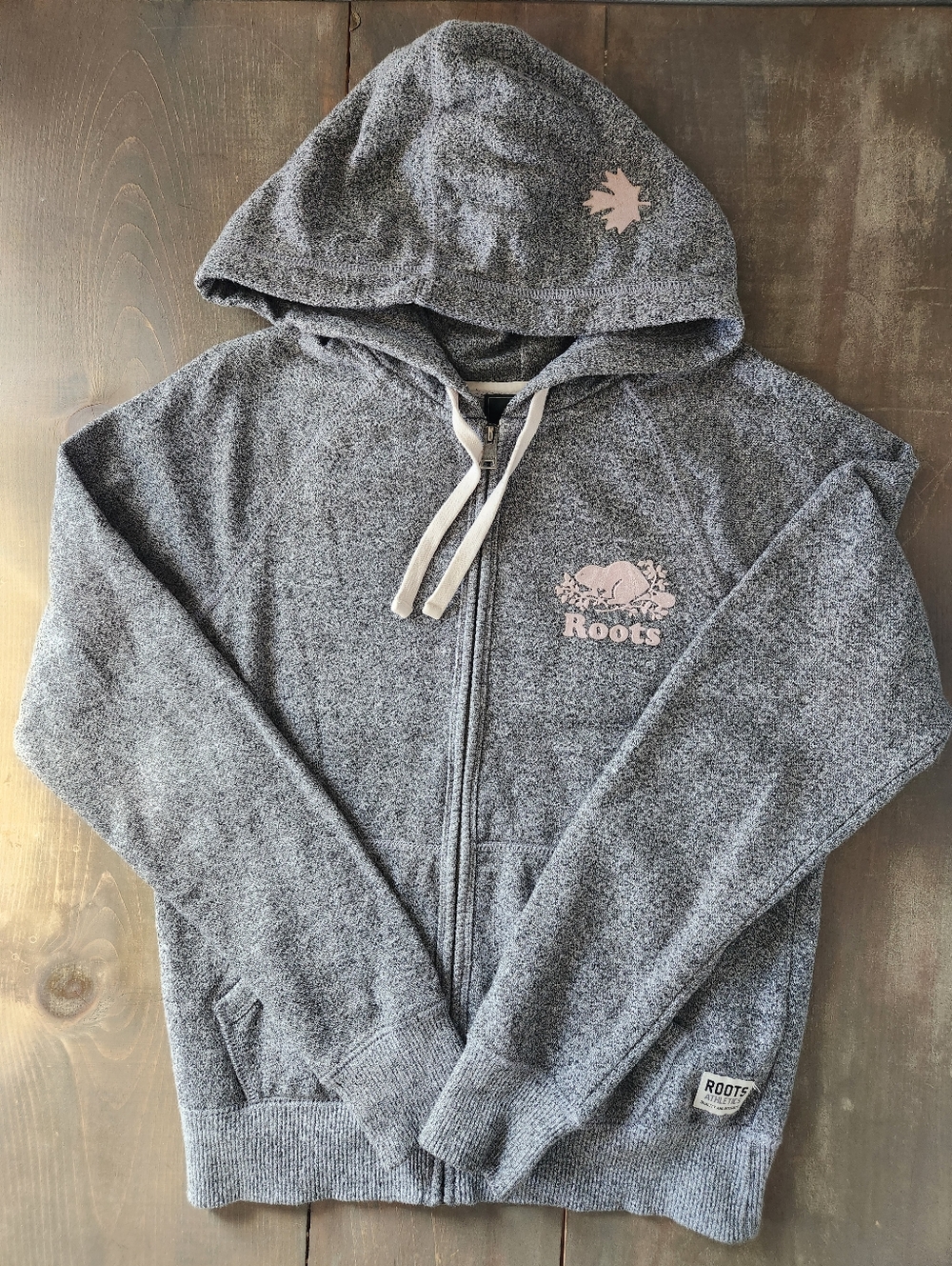 Roots Salt & Pepper Full Zip Beaver Logo Hoodie - Size XS